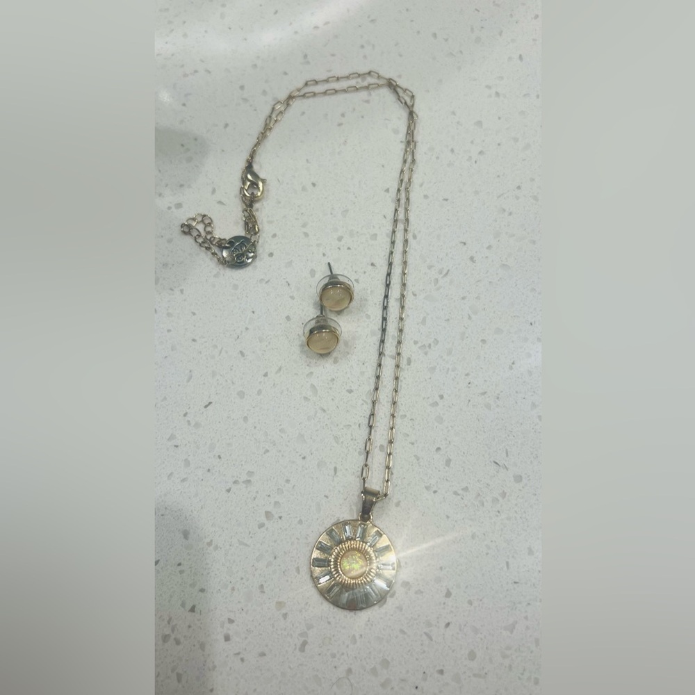 Gold Sun Pendant Necklace and Earring Set